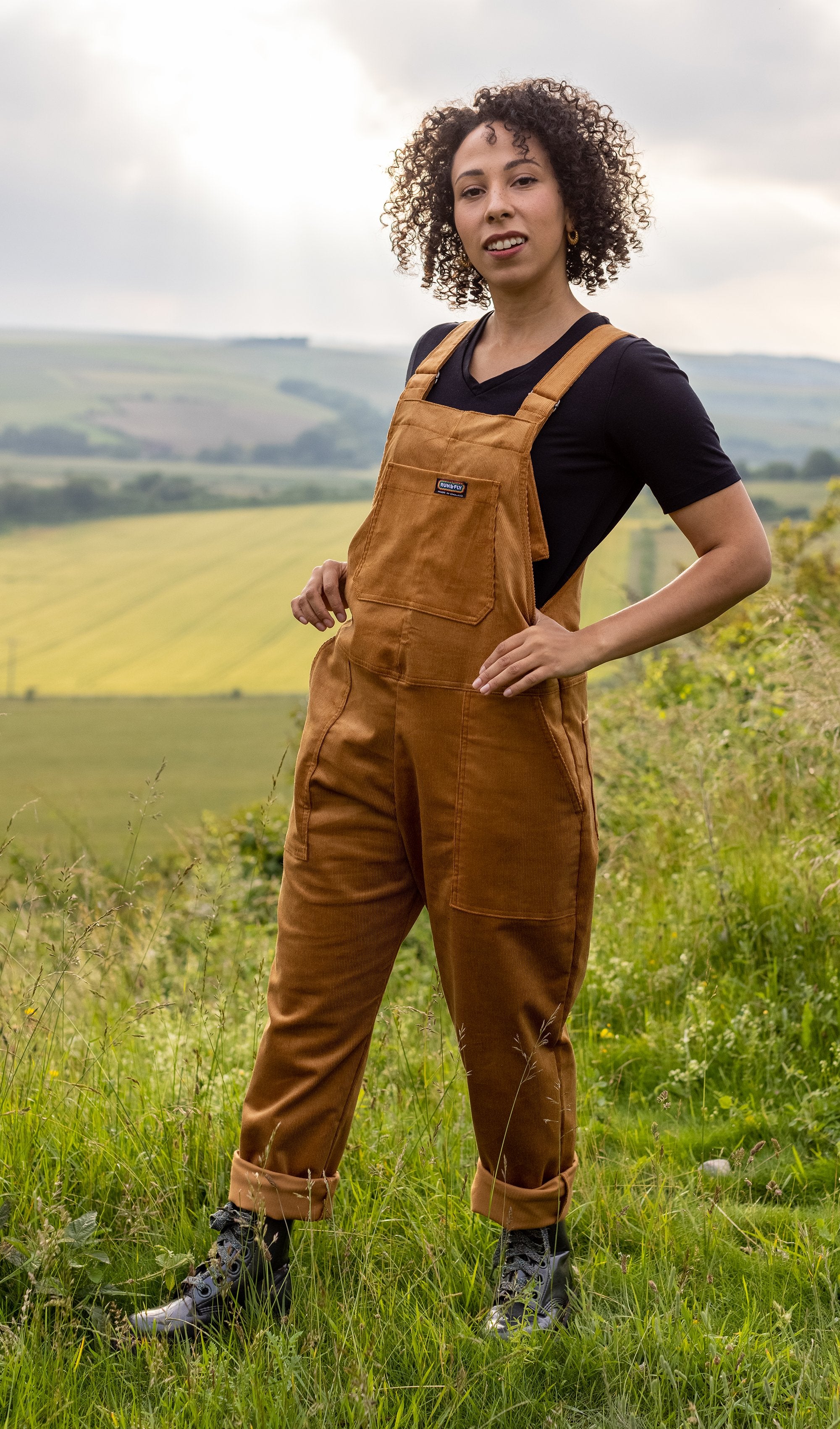 Premium Gold Corduroy Dungarees - Run & Fly