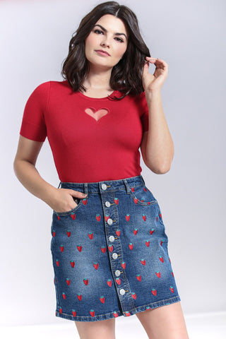 Strawberry Denim Mini Skirt - Hell Bunny