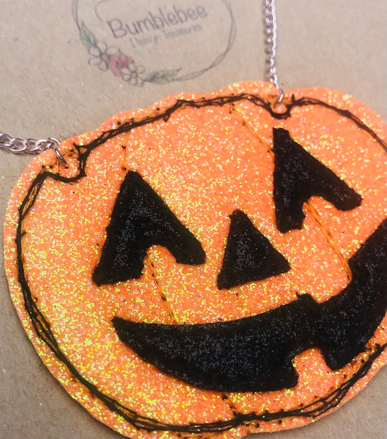 Jack-O-Lantern Pumpkin Glitter Necklace - Bumblebee Design Treasures (Last Available)