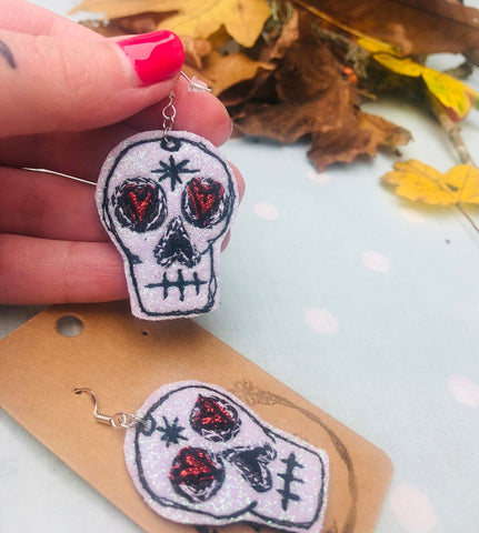 Sugar Skull Glitter Earrings - Bumblebee Design Treasures