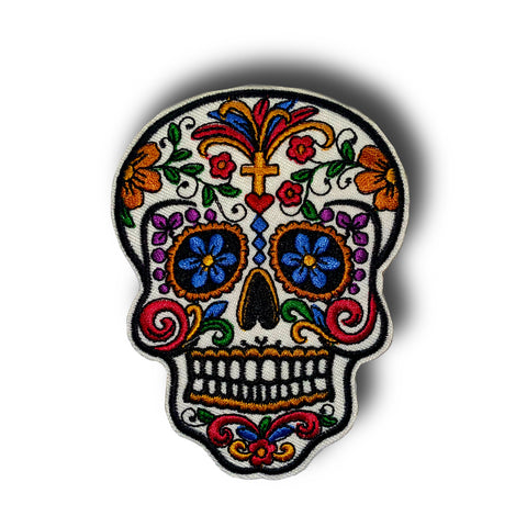 White Sugar Skull Iron On Patch