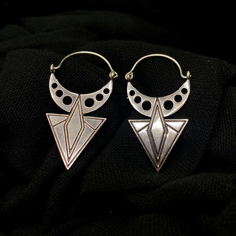 Crescent Moon Triangle Indian Earrings