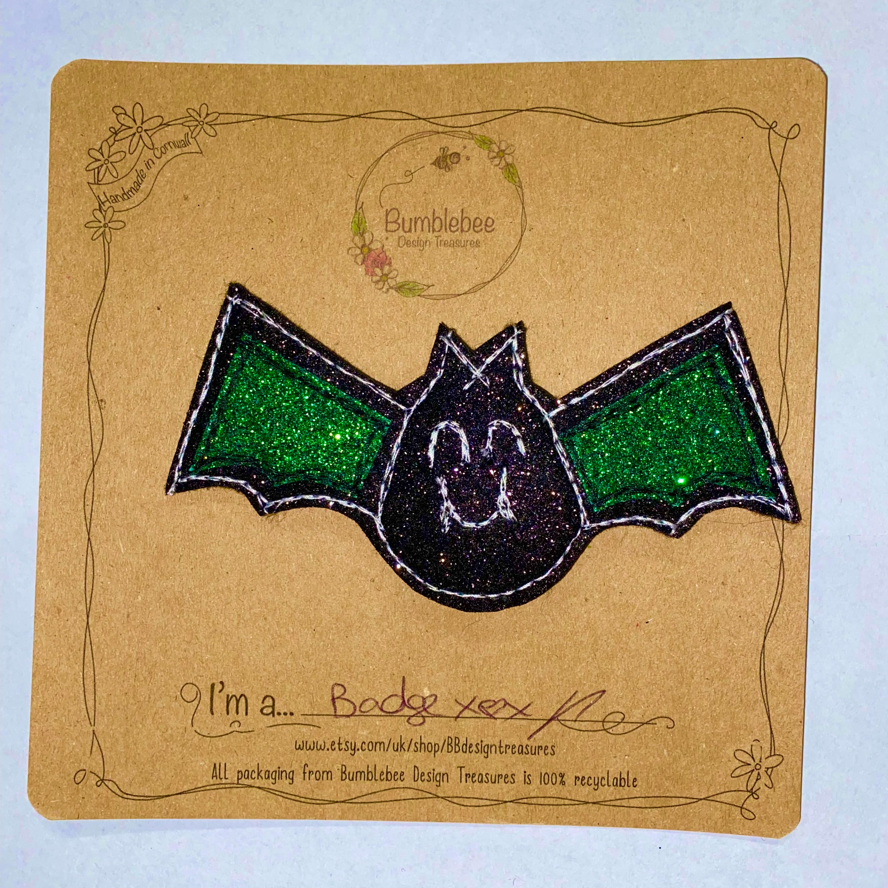 Cheeky Bat Glitter Brooch / Badge - Bumblebee Design Treasures