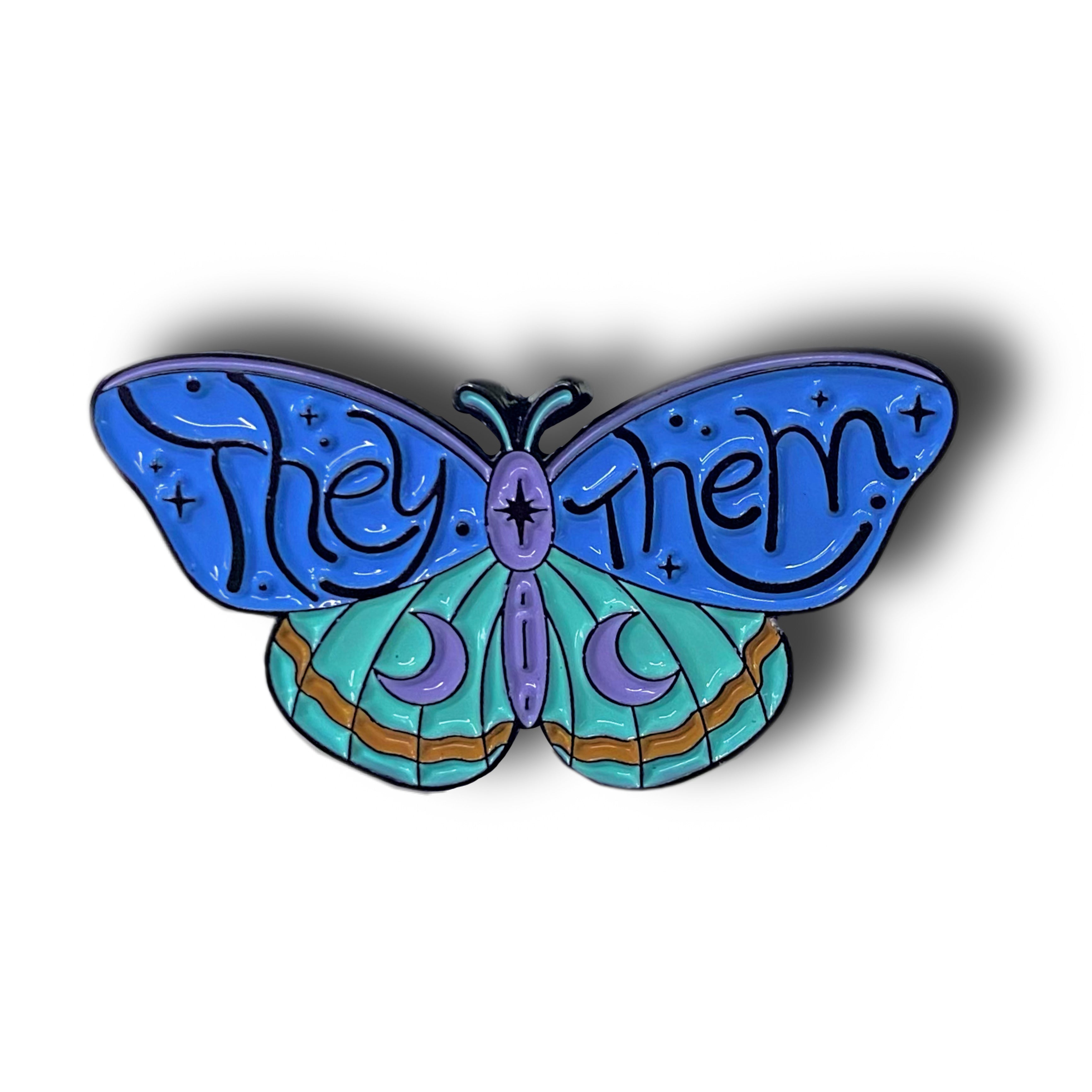 Pronoun Butterflies Enamel Pin Badges