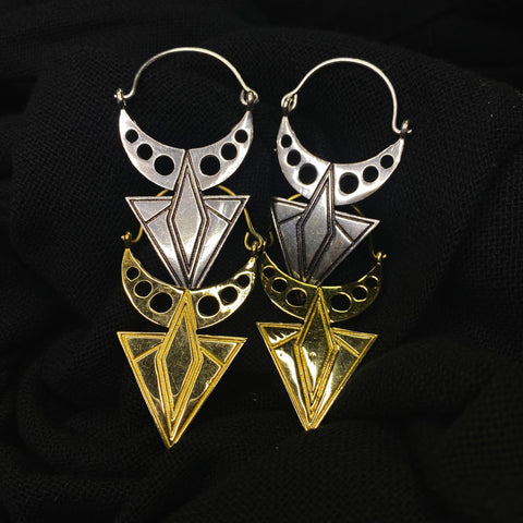 Crescent Moon Triangle Indian Earrings