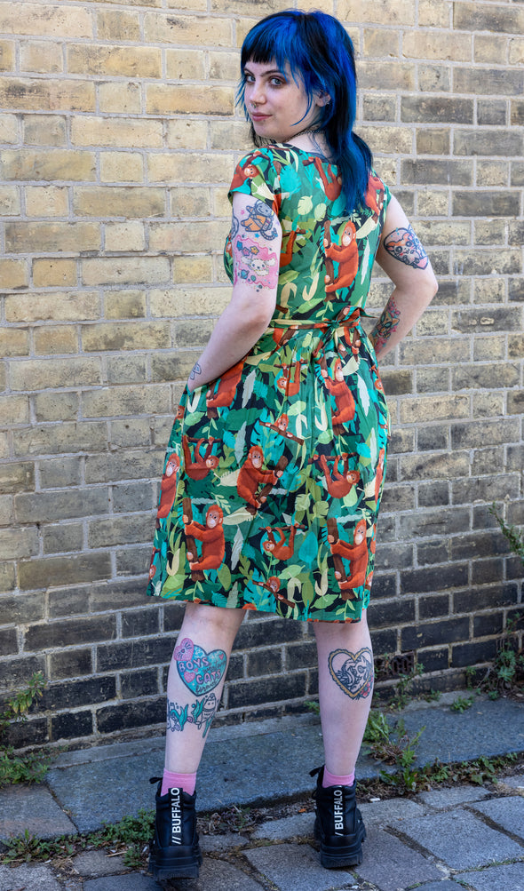 Orangutan Belted Stretch Tea Dress with Pockets - Run & Fly