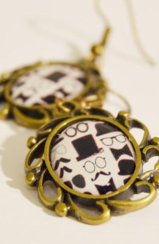 Framed Picture, Top Hat, Specs & Moustache Earrings (Last Available)