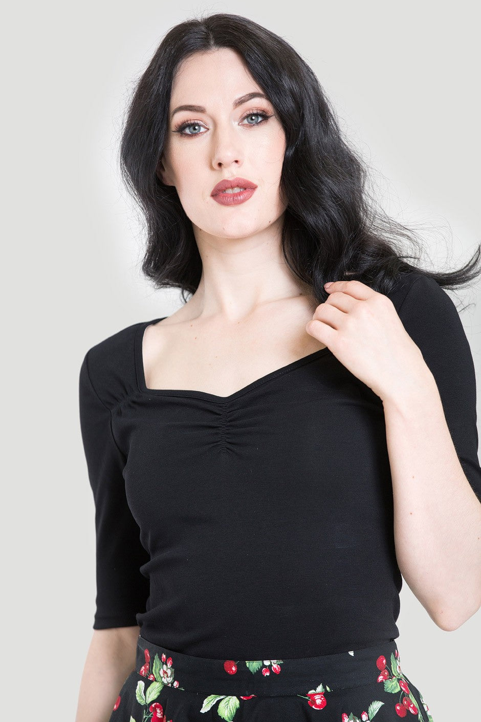 Philipa Black 3/4 Length Sleeved Top - Hell Bunny (Last Available)