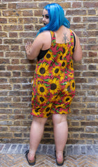 Red Sunflower Twill Dungaree Shorts - Run & Fly (Last Available)