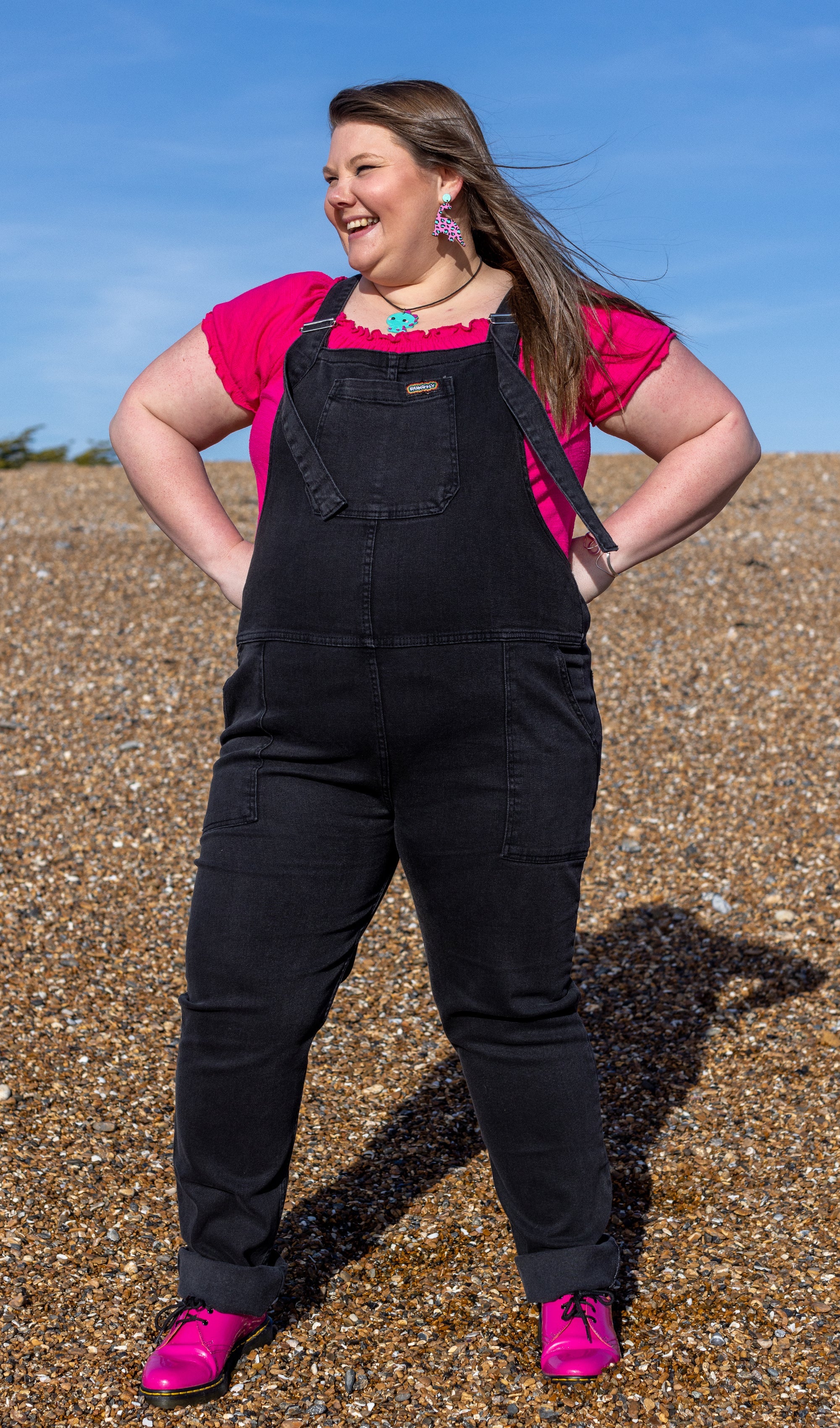 Black Stone Wash Dungarees - Run & Fly