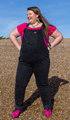 Black Stone Wash Dungarees - Run & Fly