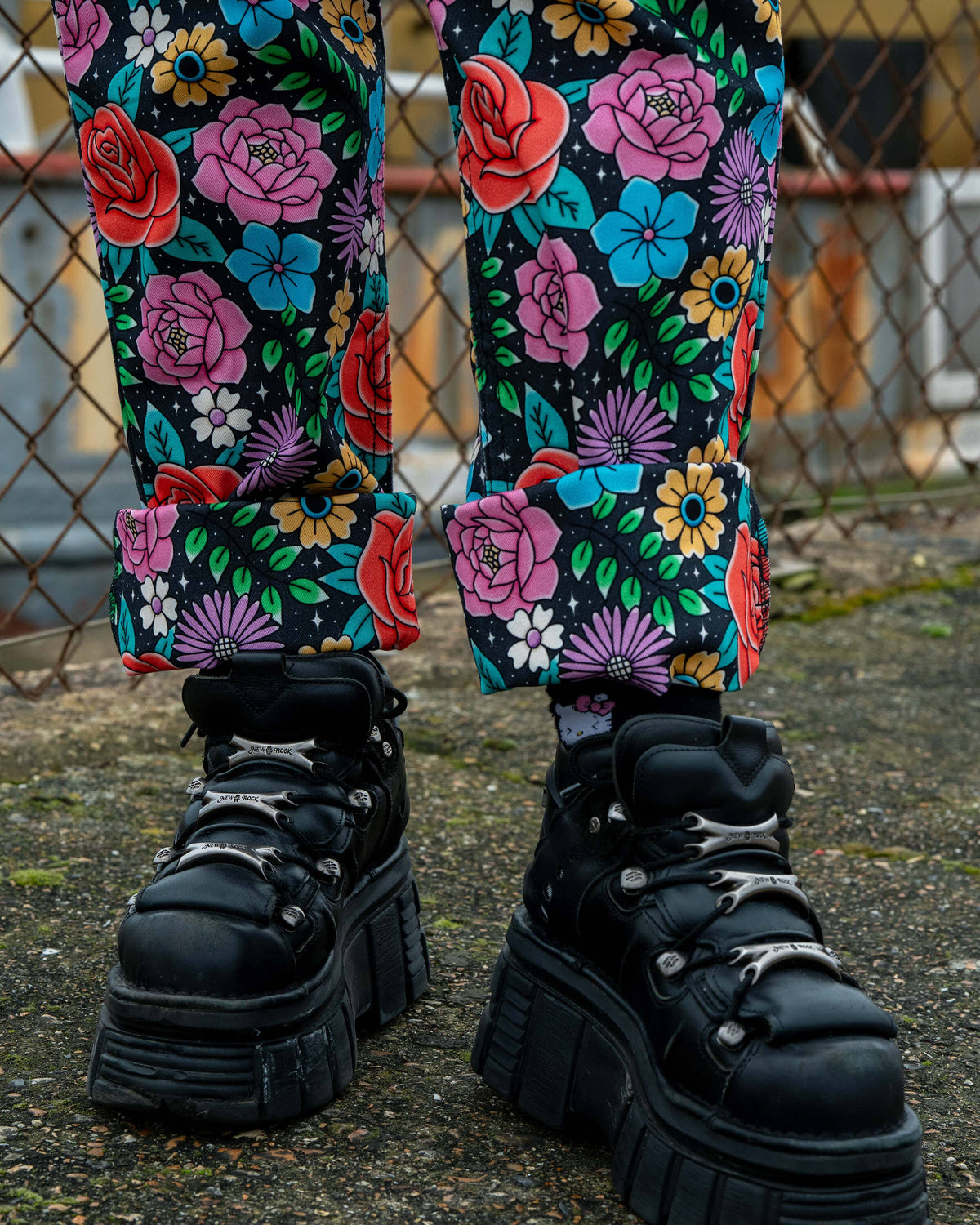 Tattoo Floral Stretch Dungarees - Rebel Romance