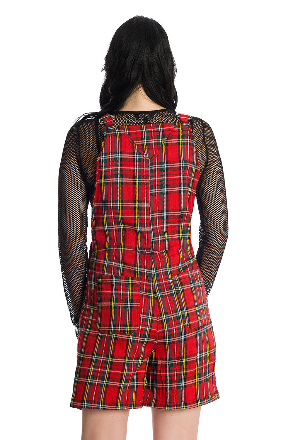 Lifes Too Short Red Tartan Dungaree Shorts - Banned