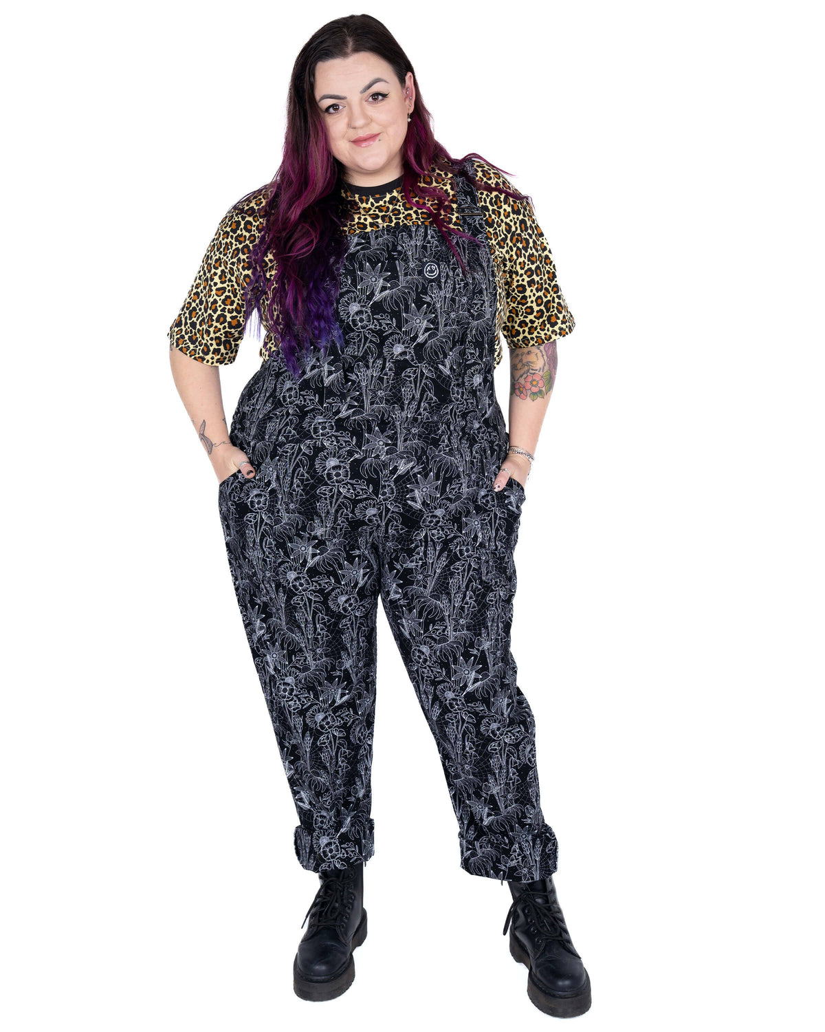 Rebel Romance Black Floral Cobweb Stretch Dungarees