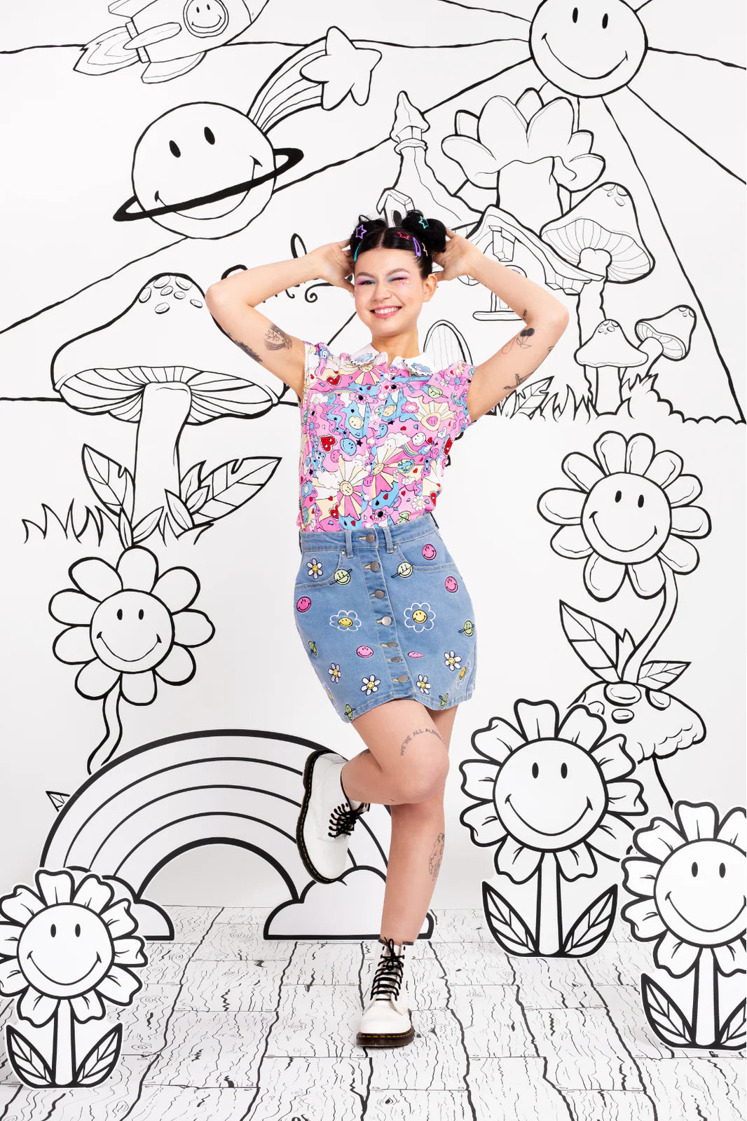 Lottie Smiley Embroidered Skirt  - Hell Bunny