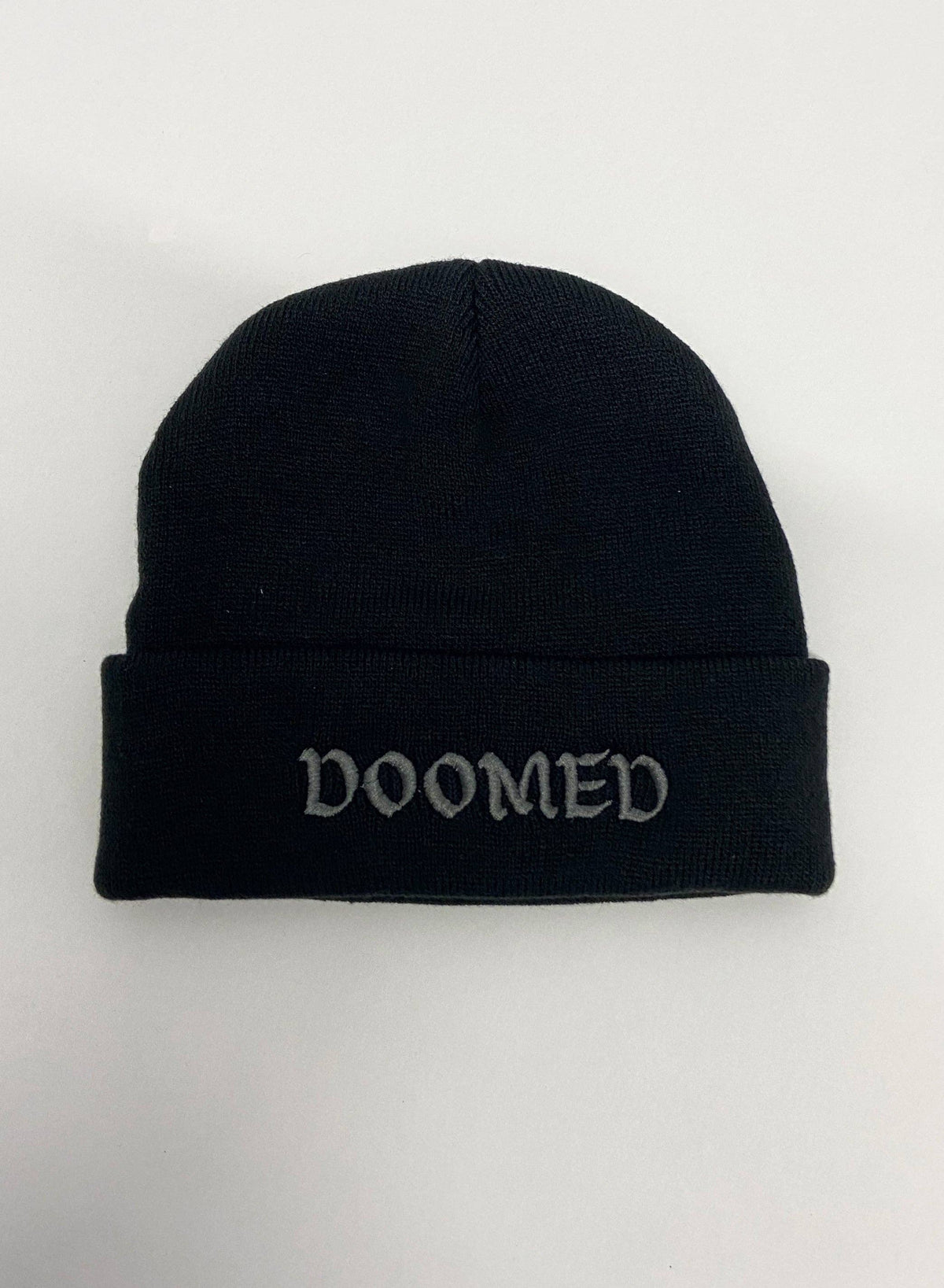 Doomed Embroidered Black Beanie