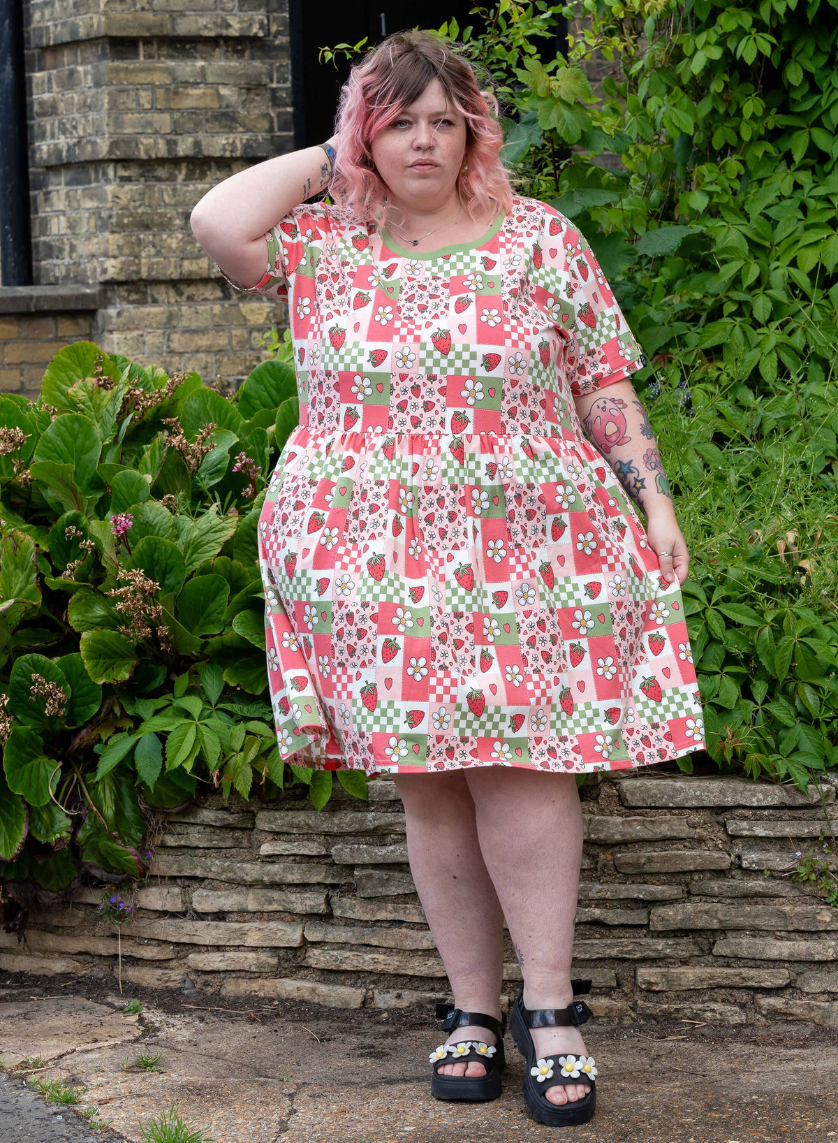 Strawberry Picnic Stretch Smock Dress - Rebel Romance