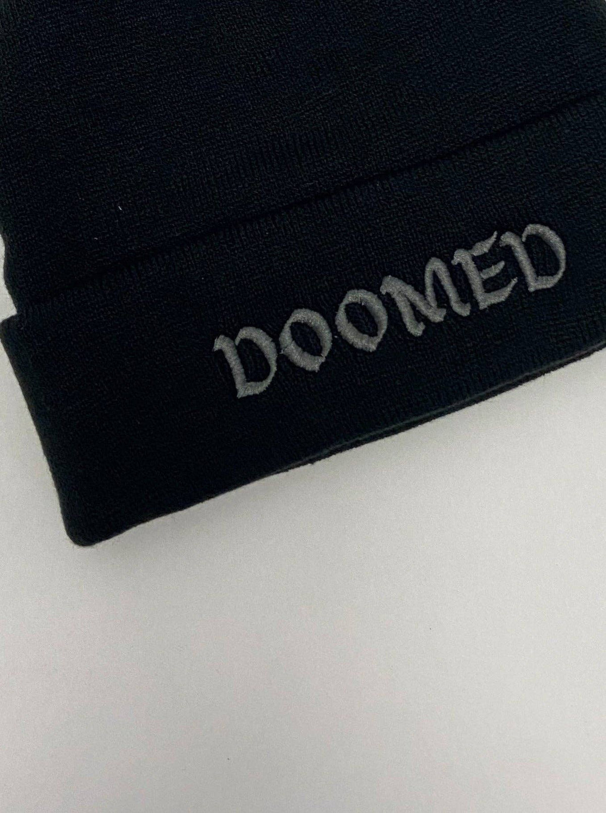 Doomed Embroidered Black Beanie