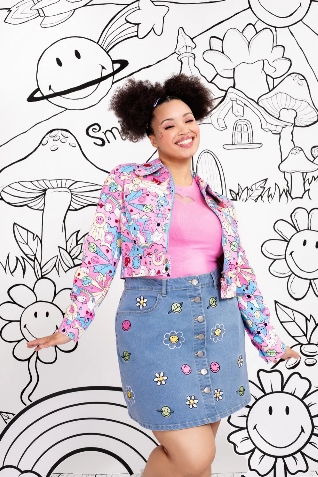 Lottie Smiley Embroidered Skirt  - Hell Bunny