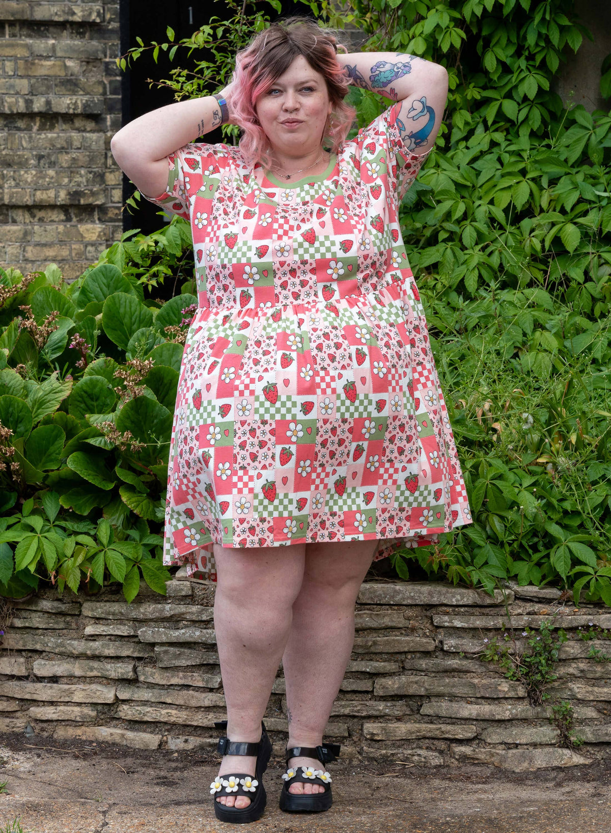 Strawberry Picnic Stretch Smock Dress - Rebel Romance