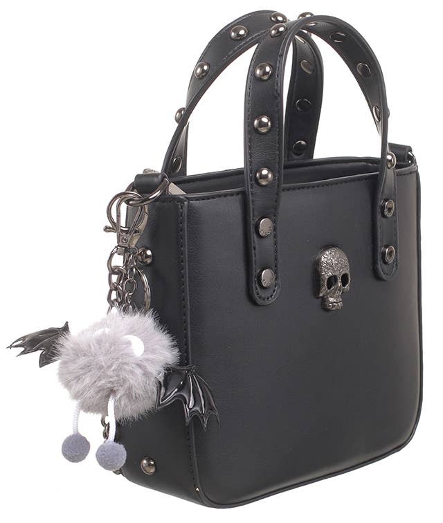 Skull Studded Luxe Tote Bag with Bat Friend