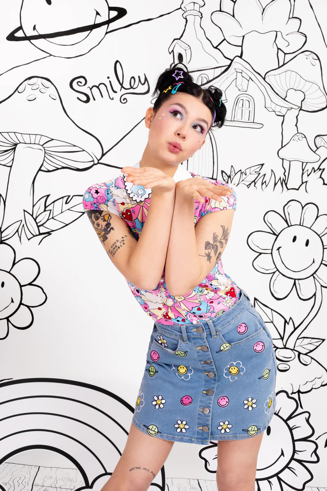 Lottie Smiley Embroidered Skirt  - Hell Bunny