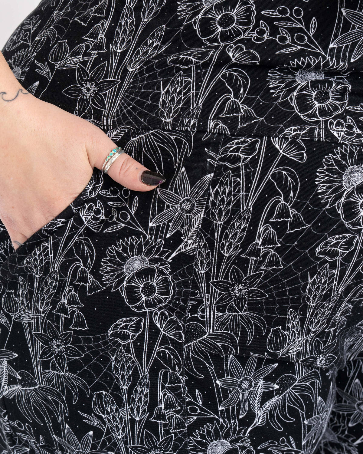 Rebel Romance Black Floral Cobweb Stretch Dungarees