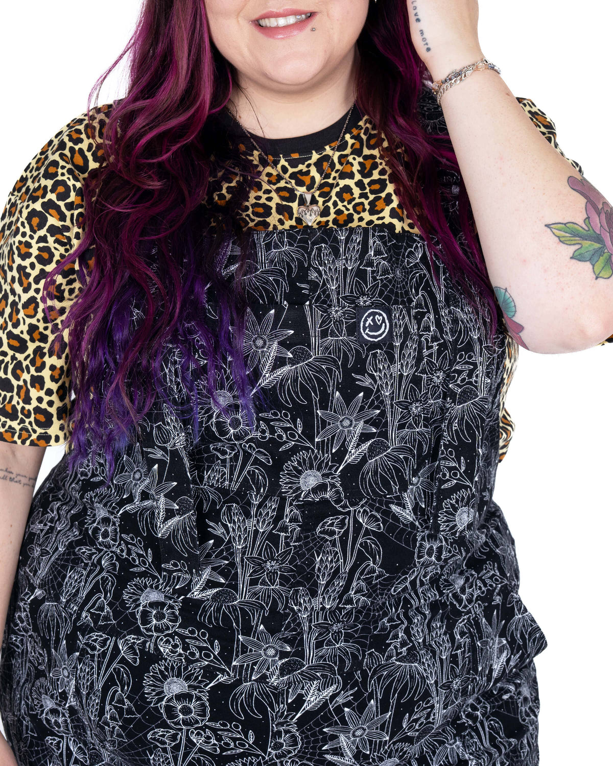 Rebel Romance Black Floral Cobweb Stretch Dungarees