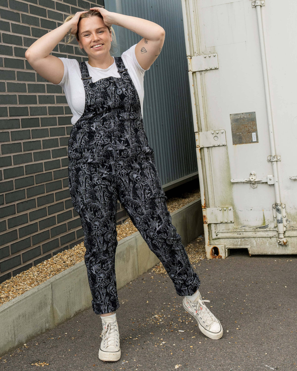 Rebel Romance Black Floral Cobweb Stretch Dungarees