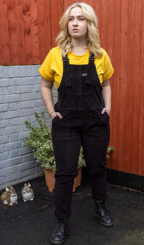 Black Stretch Corduroy Oversized Dungarees - Run & Fly