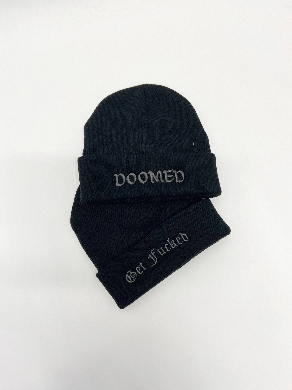 Doomed Embroidered Black Beanie