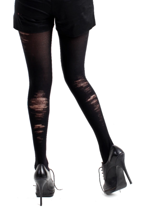 Rip Effect Bruised Black Opaque Tights - sized upto 18