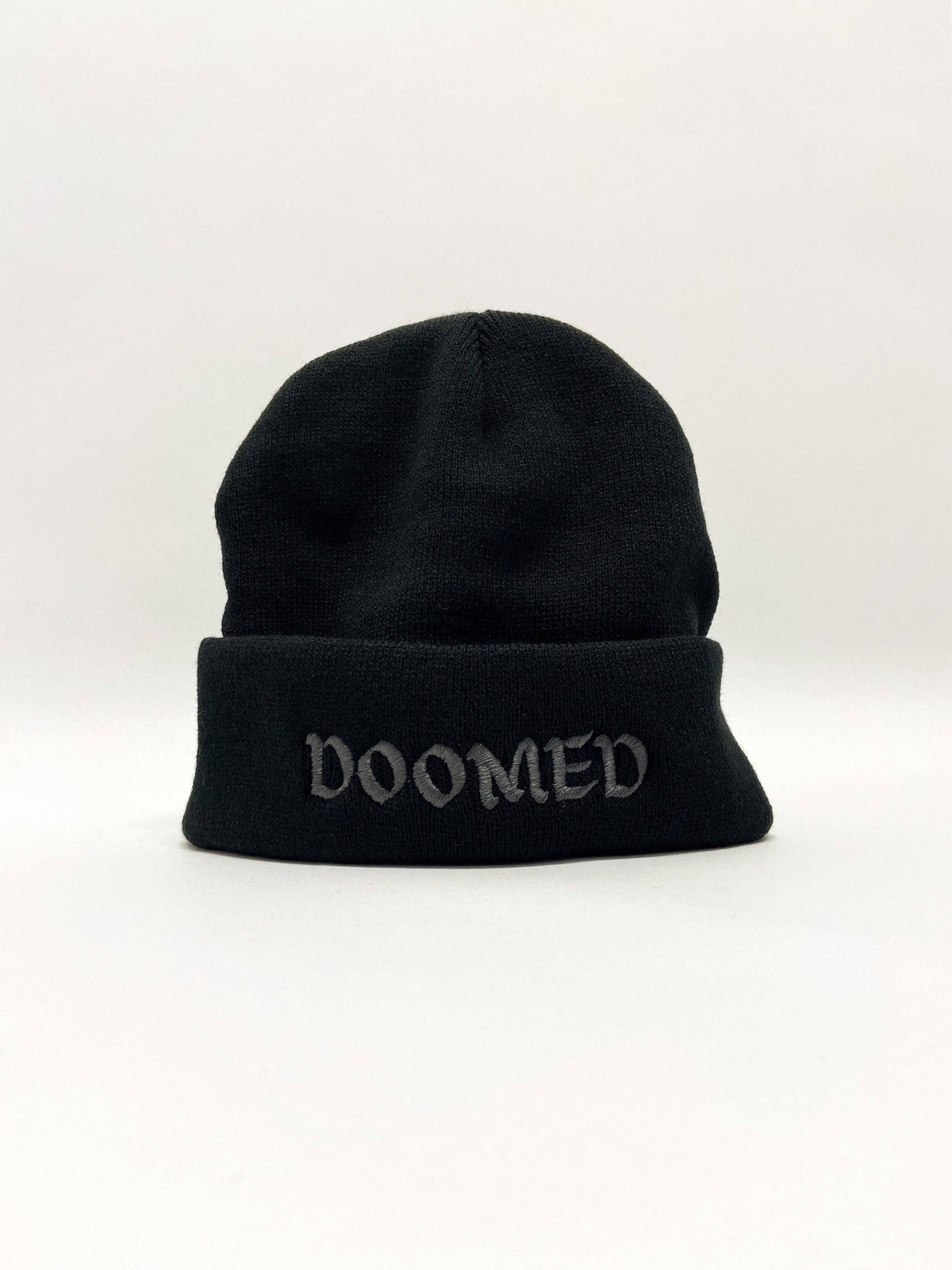 Doomed Embroidered Black Beanie