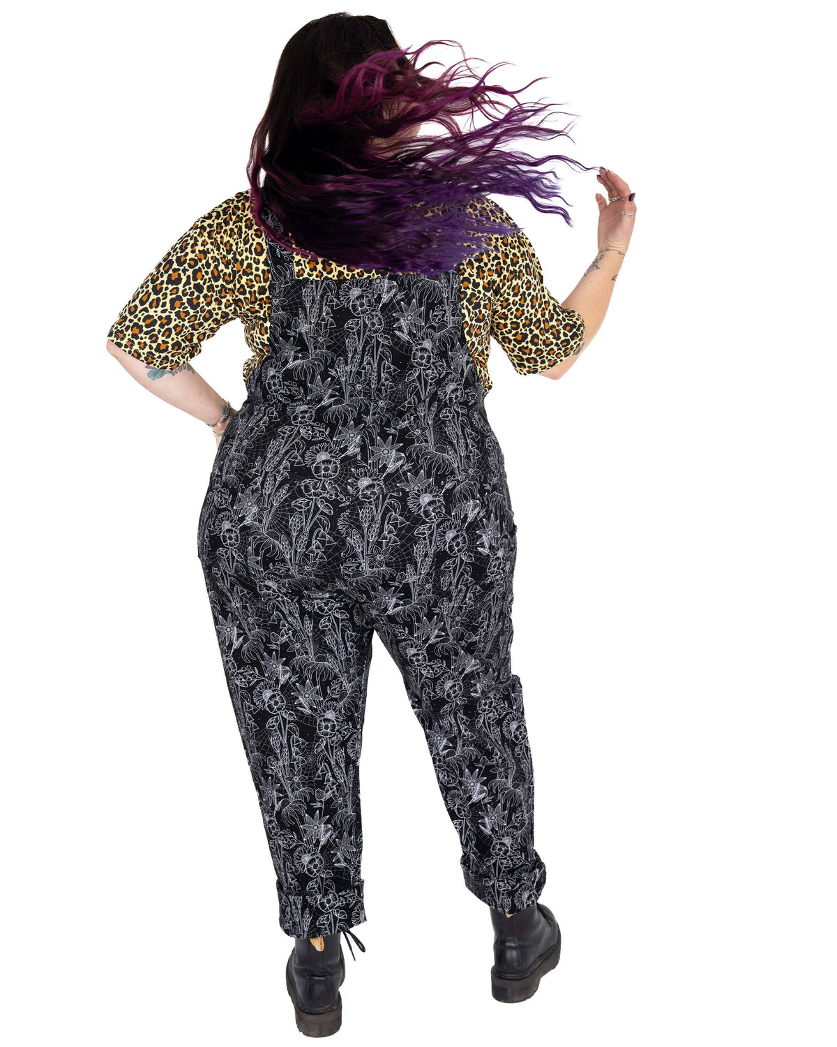 Rebel Romance Black Floral Cobweb Stretch Dungarees