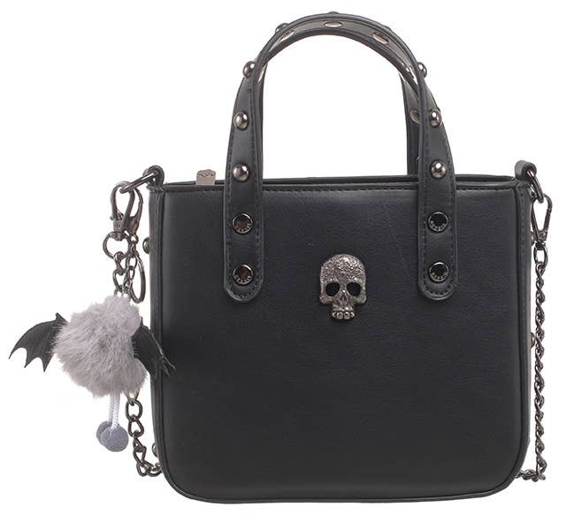 Skull Studded Luxe Tote Bag with Bat Friend