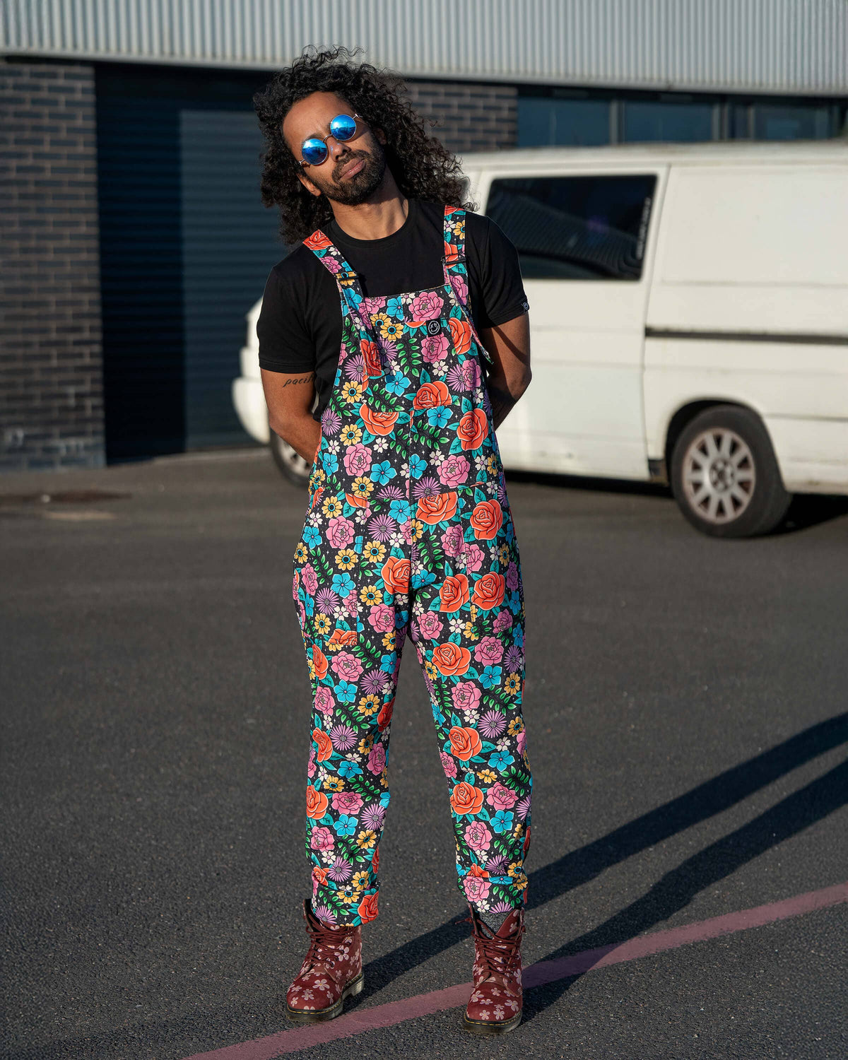 Tattoo Floral Stretch Dungarees - Rebel Romance