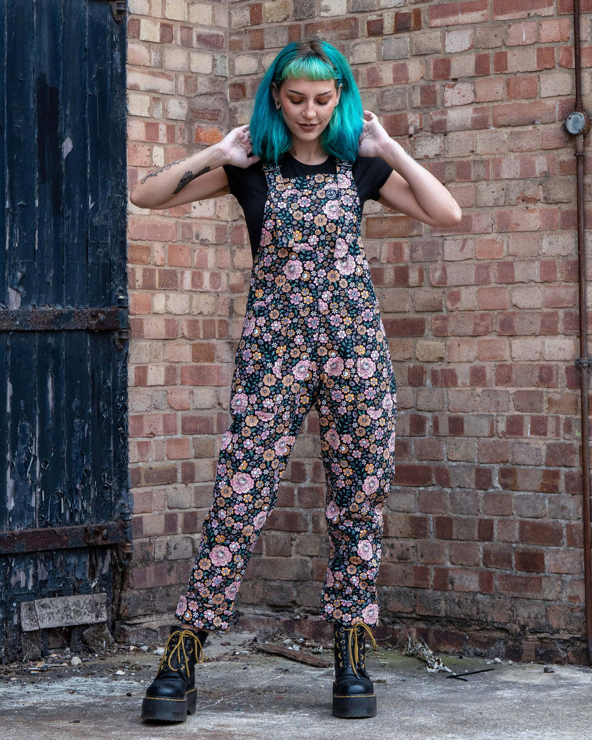 Rebel Romance Eye Spy Floral Stretch Dungarees