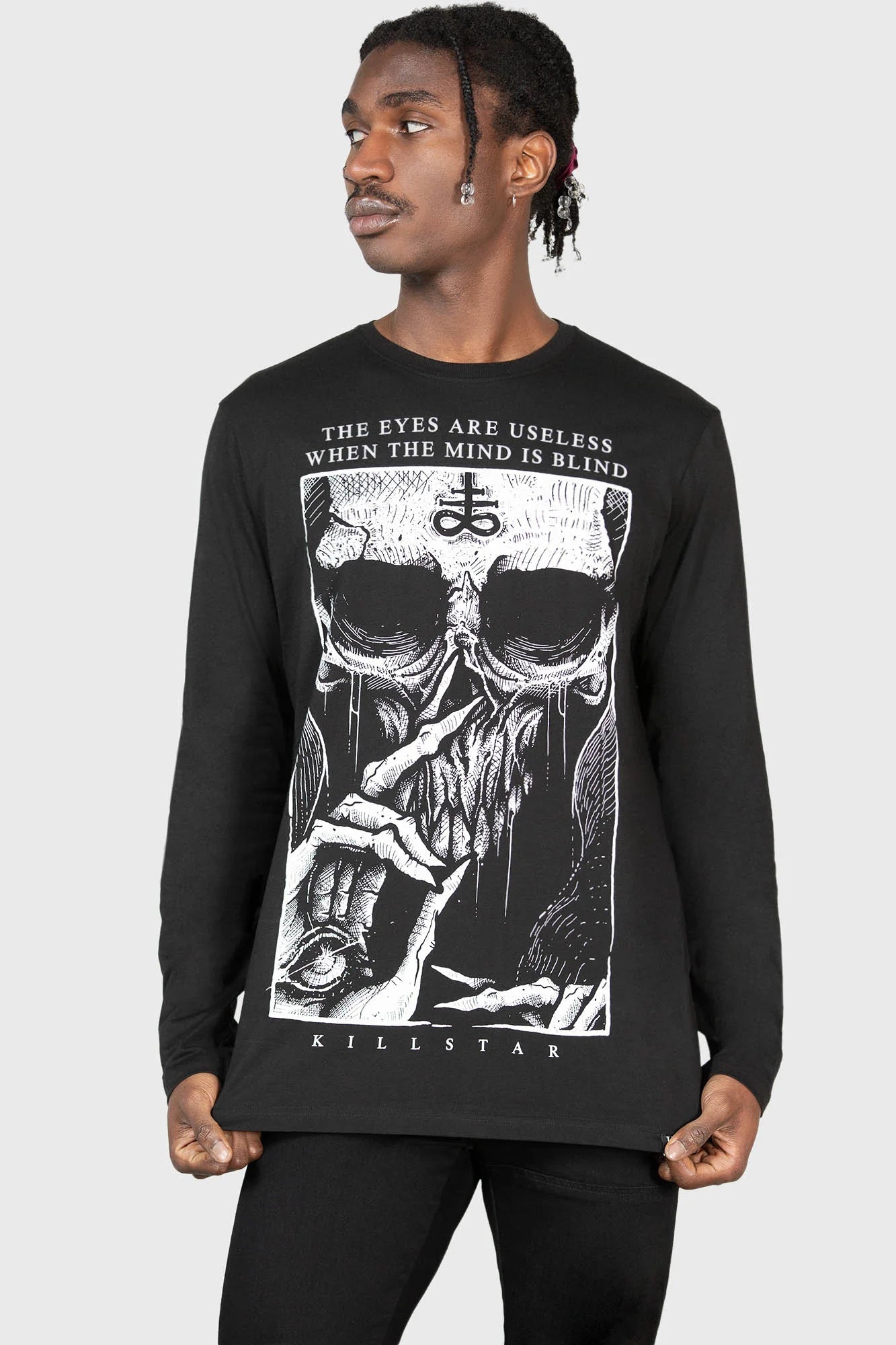 Killstar Blind Mind T-Shirt Uomo - Cotone Jersey Nero Con Stampa Serigrafica