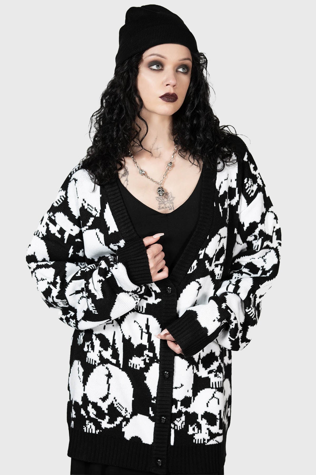 Bone Idle Skull Knitted Cardigan - Killstar