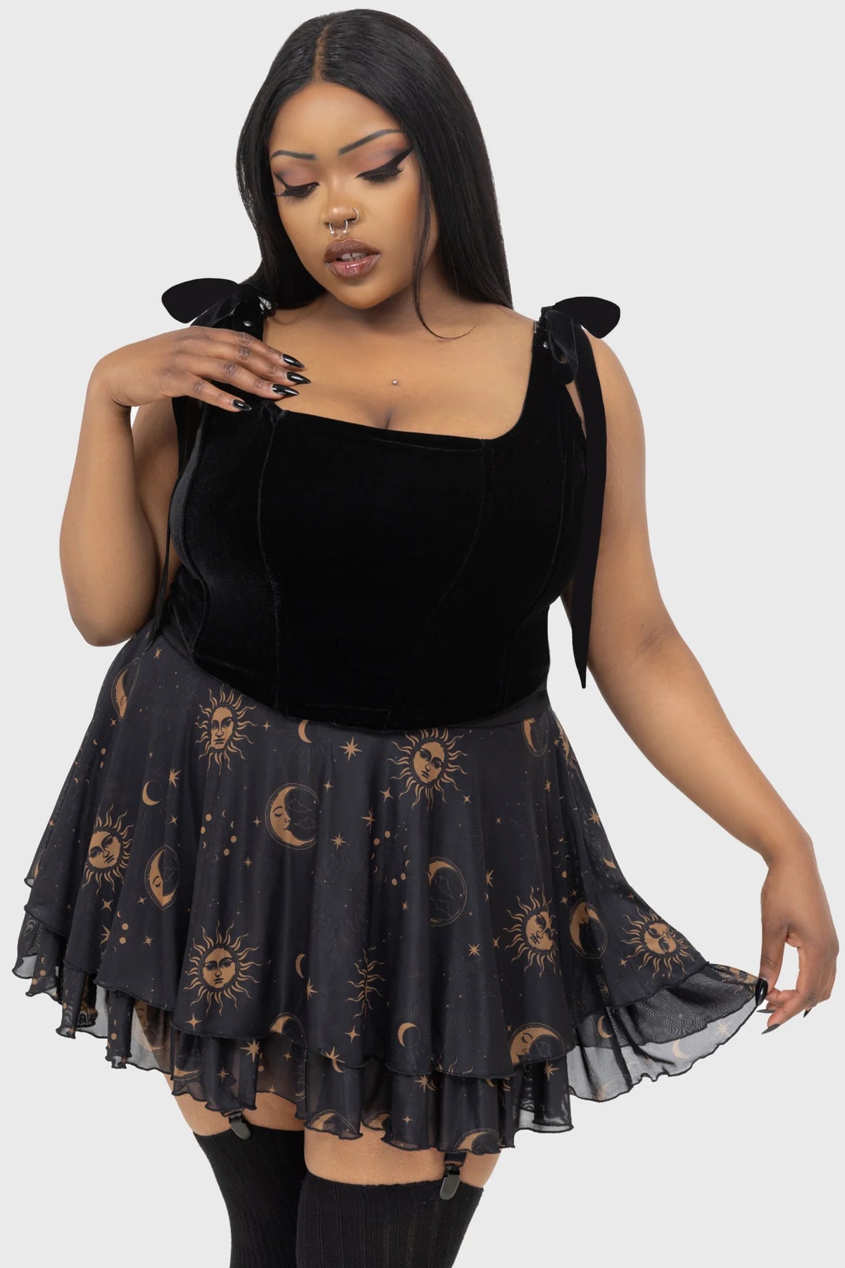 Celestial Yasumi Skirt ith Detachable Suspender Clips - Killstar
