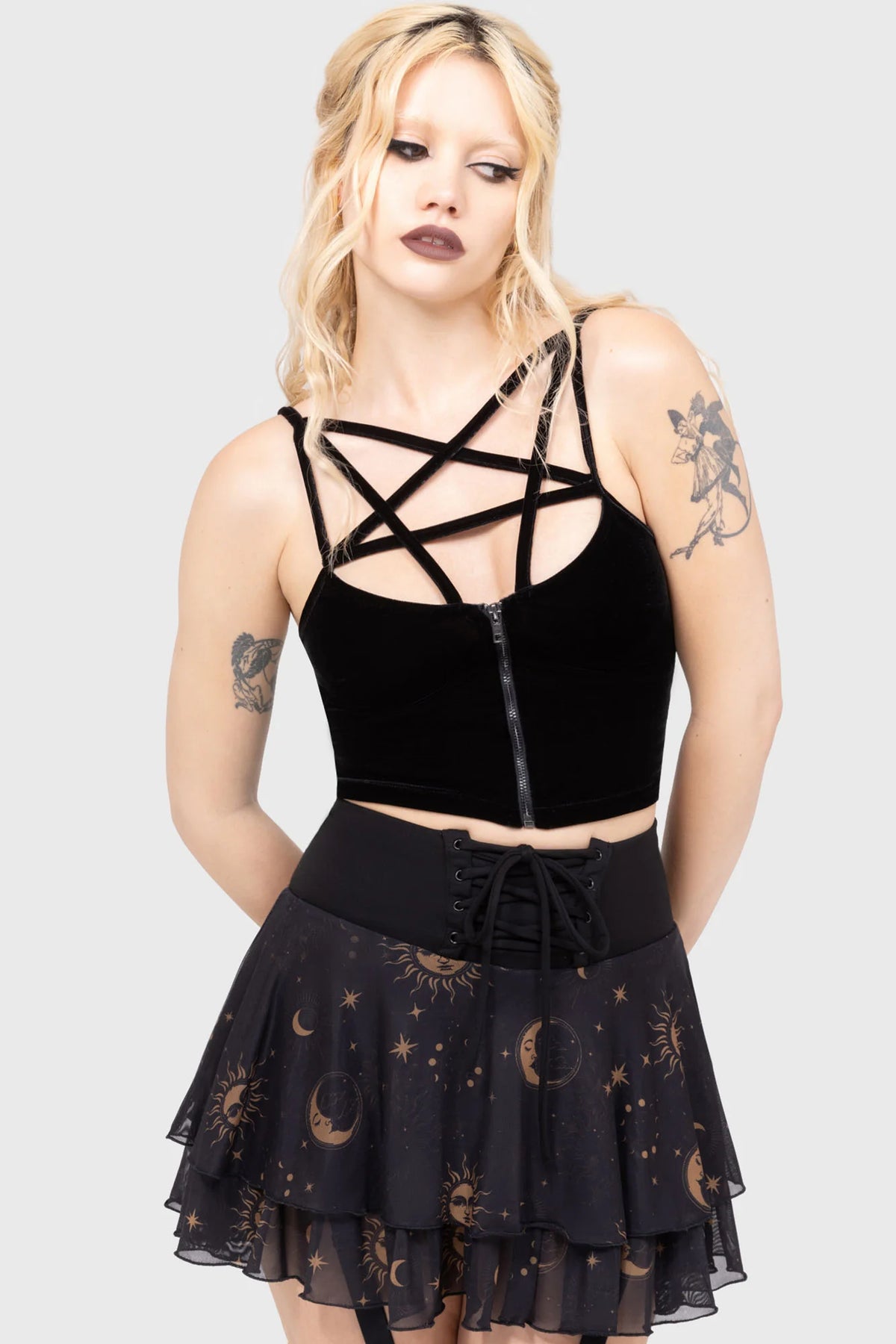 Celestial Yasumi Skirt ith Detachable Suspender Clips - Killstar