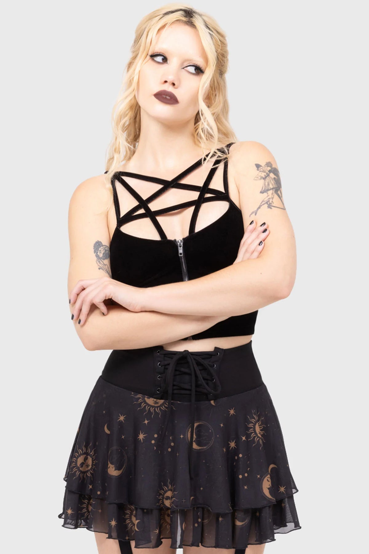 Celestial Yasumi Skirt ith Detachable Suspender Clips - Killstar
