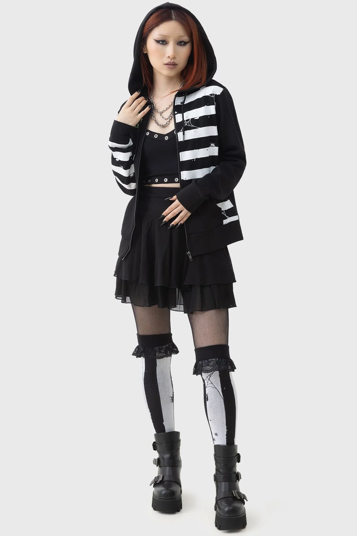 Distressed Stripe Hoodie - Killstar x Beetlejuice [Last Available]