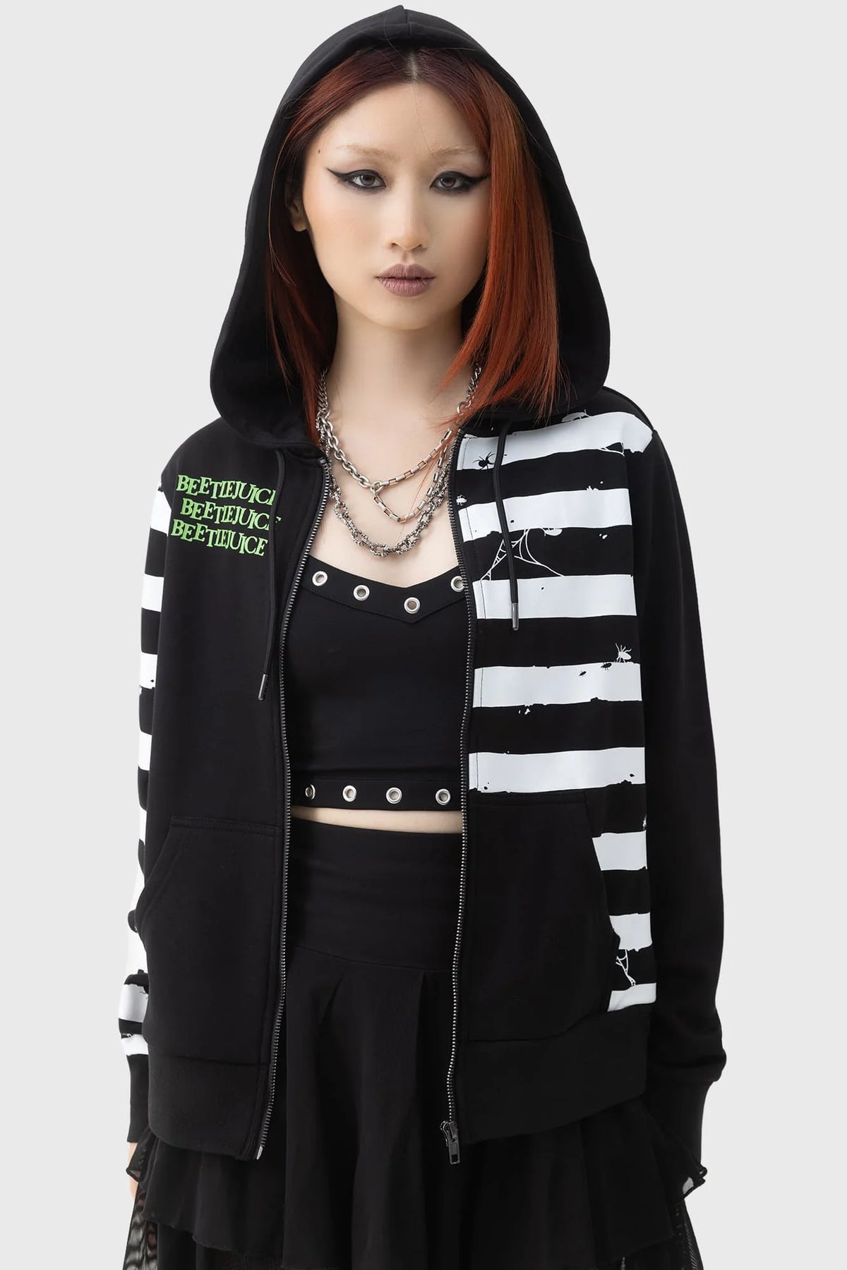 Distressed Stripe Hoodie - Killstar x Beetlejuice [Last Available]