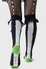 Distressed Stripe Just Under Knee Socks - Killstar x Beetlejuice