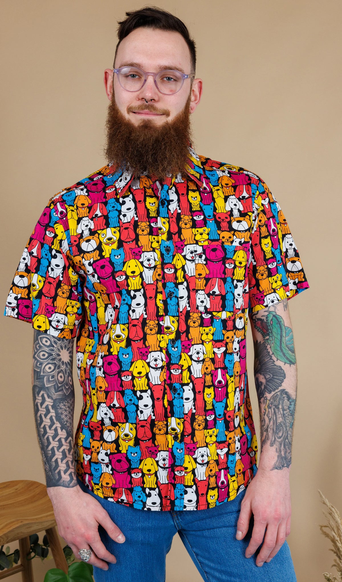 Finding Fox Dog Print Short Sleeve Shirt - Run & Fly [Last Available]