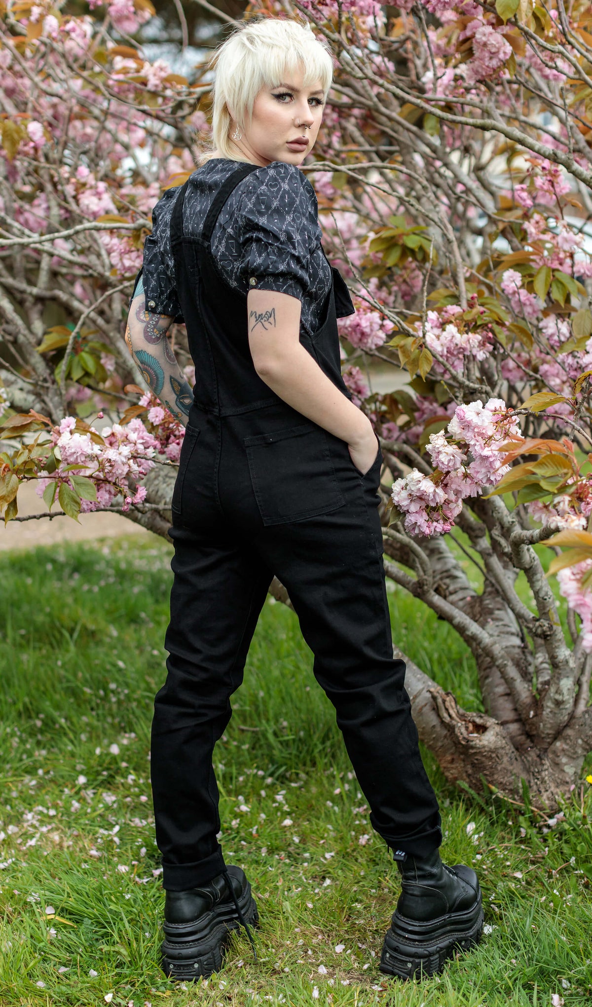 Black Denim Dungarees - Run & Fly
