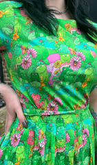 The Mushroom Babes Frogs Stretch Belted Tea Dress with Pockets - Run & Fly