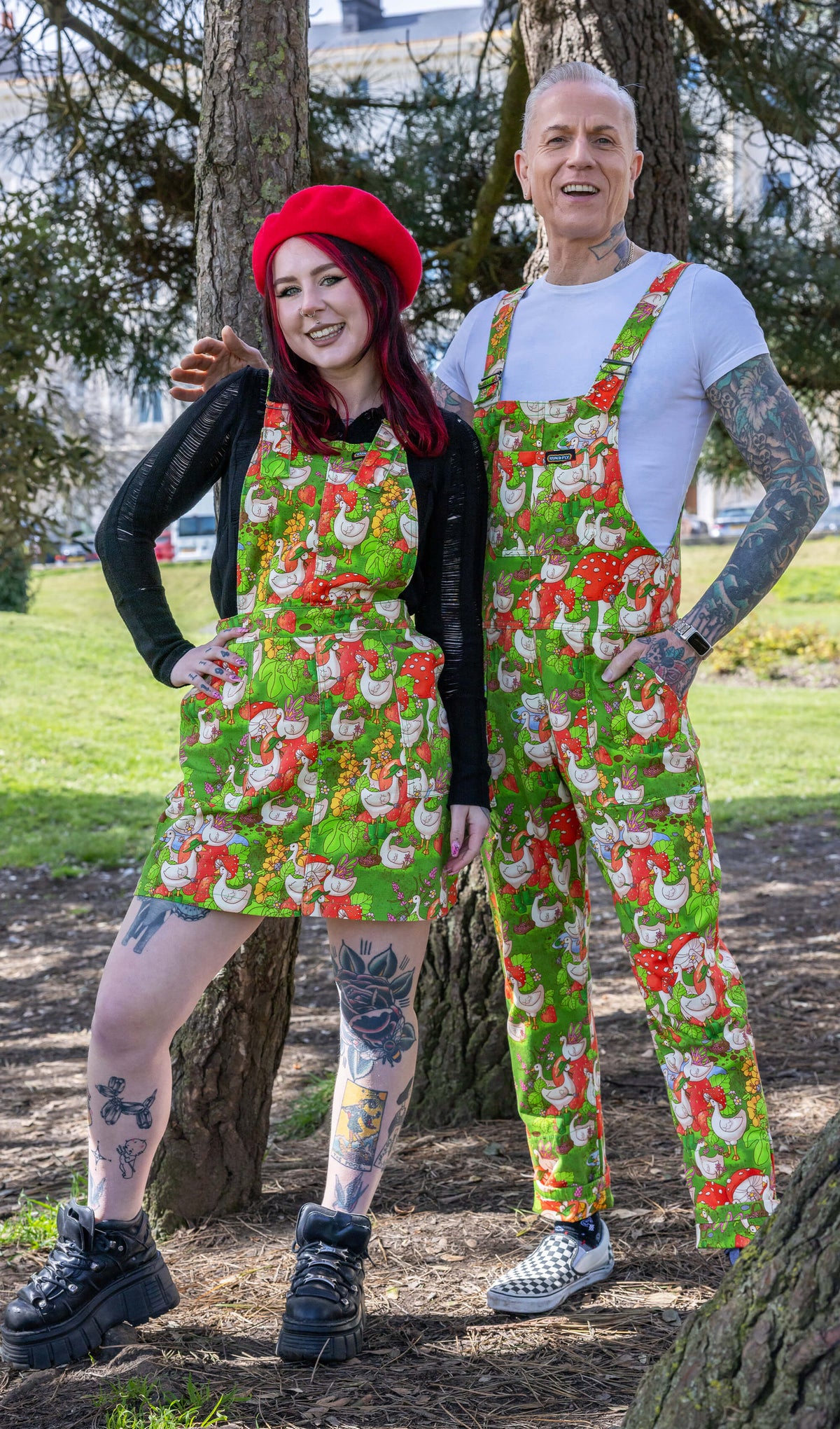 The Mushroom Babes In The Geese Garden Stretch Twill Pinafore Dress - Run & Fly