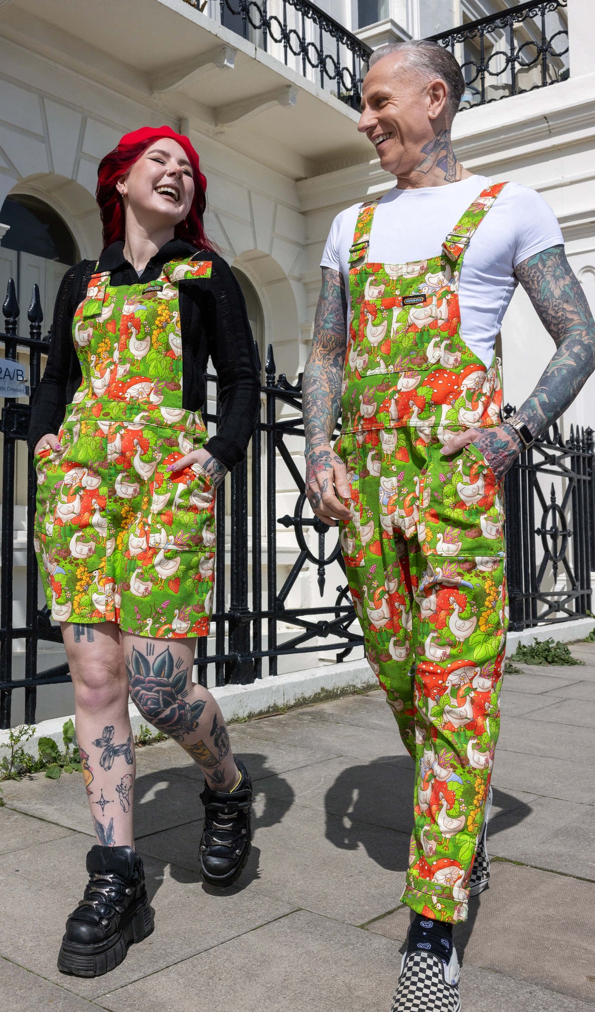 The Mushroom Babes In The Geese Garden Stretch Twill Pinafore Dress - Run & Fly